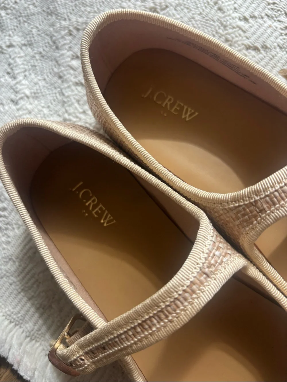 J. Crew Factory Girls Woven Mary Jane Flats in Beige